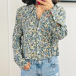 Zara women crop flower pattern shirt XS